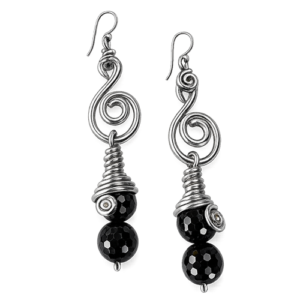 Black Onyx In Silver Tone Wire.